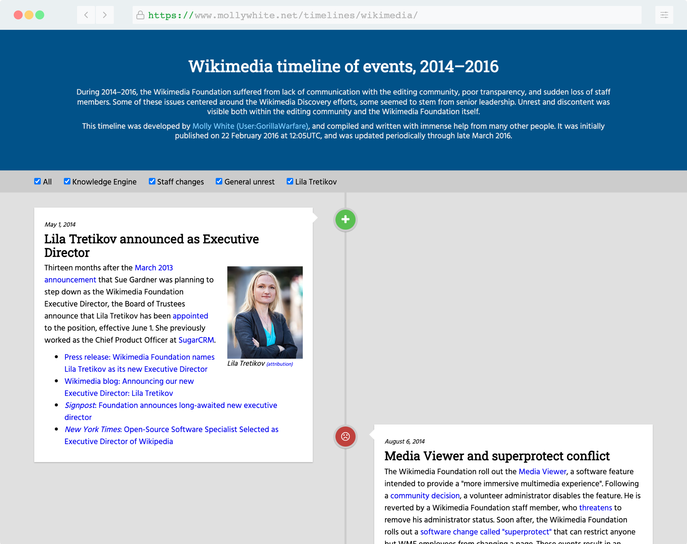 Website screenshot of my Wikimedia timeline